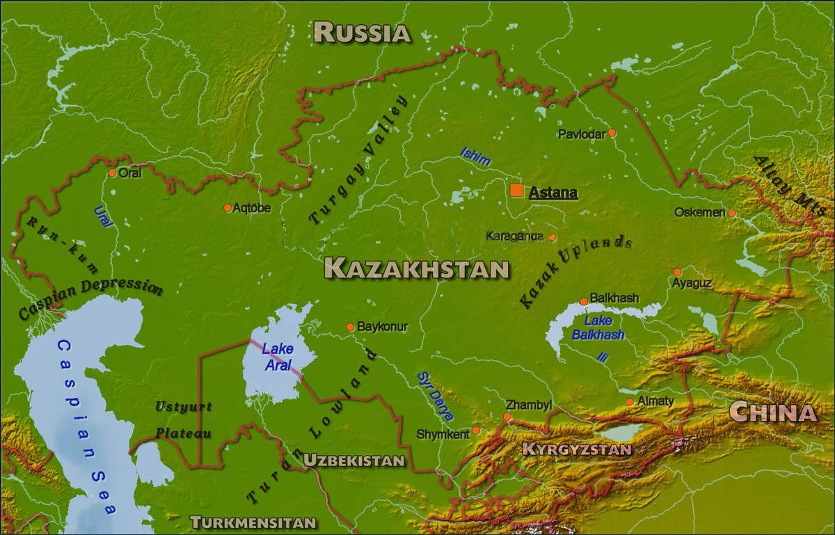 фізична карта Казахстану