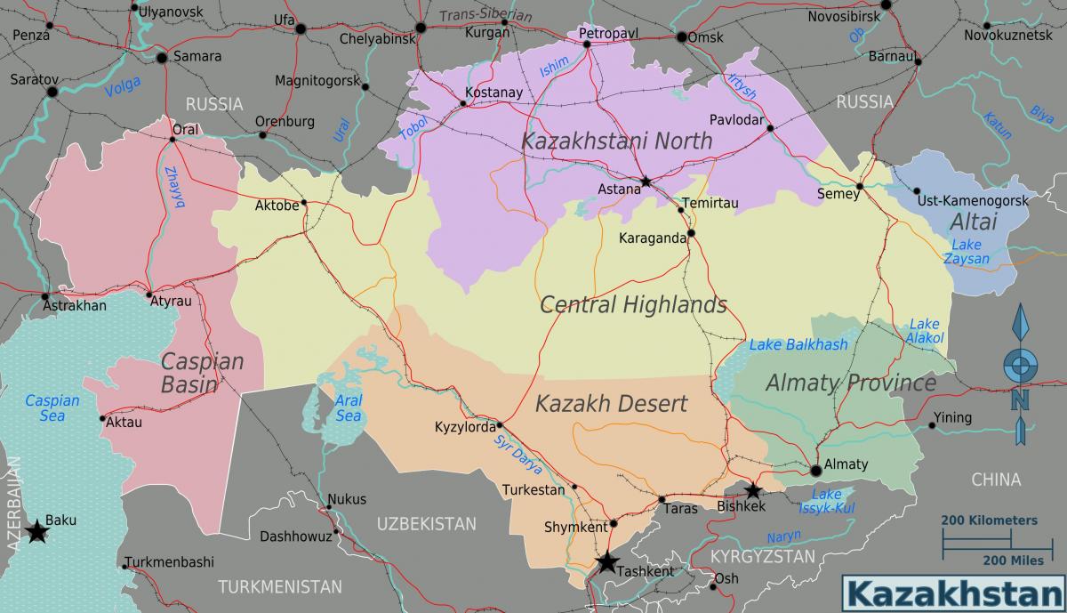 карта регіонів Казахстану